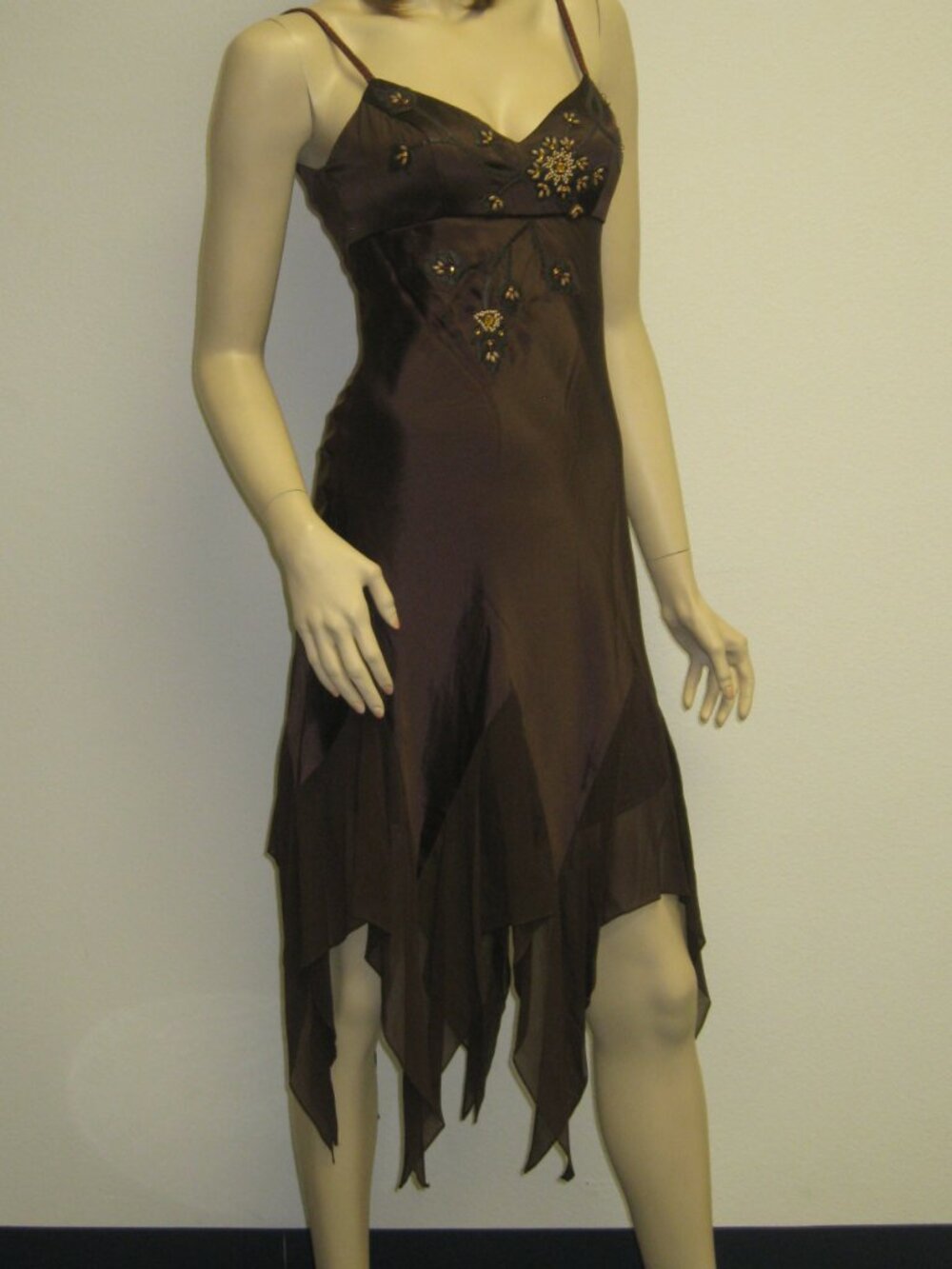 Sue Wong Dress Y2K Sexy Beaded 46 Flapper Coffee Brown Chocolate Midi SILK New - Picture 11 of 16